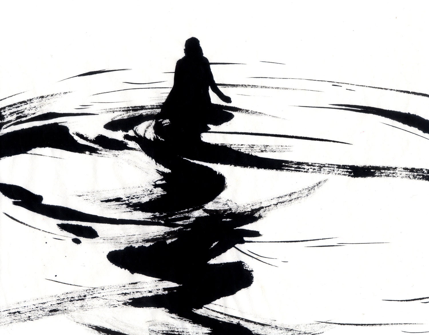 Figure Water Ink Drawing Haunting Gothic Dark Shadow Silhouette Fine Art Dissolve II