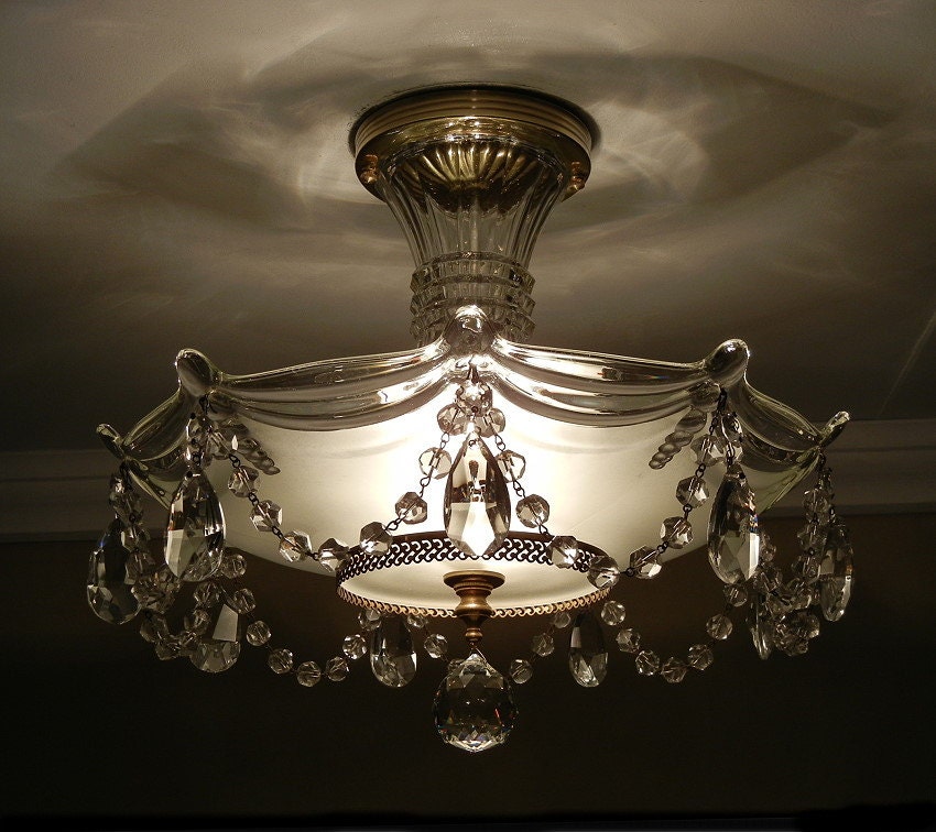 Vintage 1930's Antique Victorian BEADED DRAPE CRYSTAL Glass Ceiling