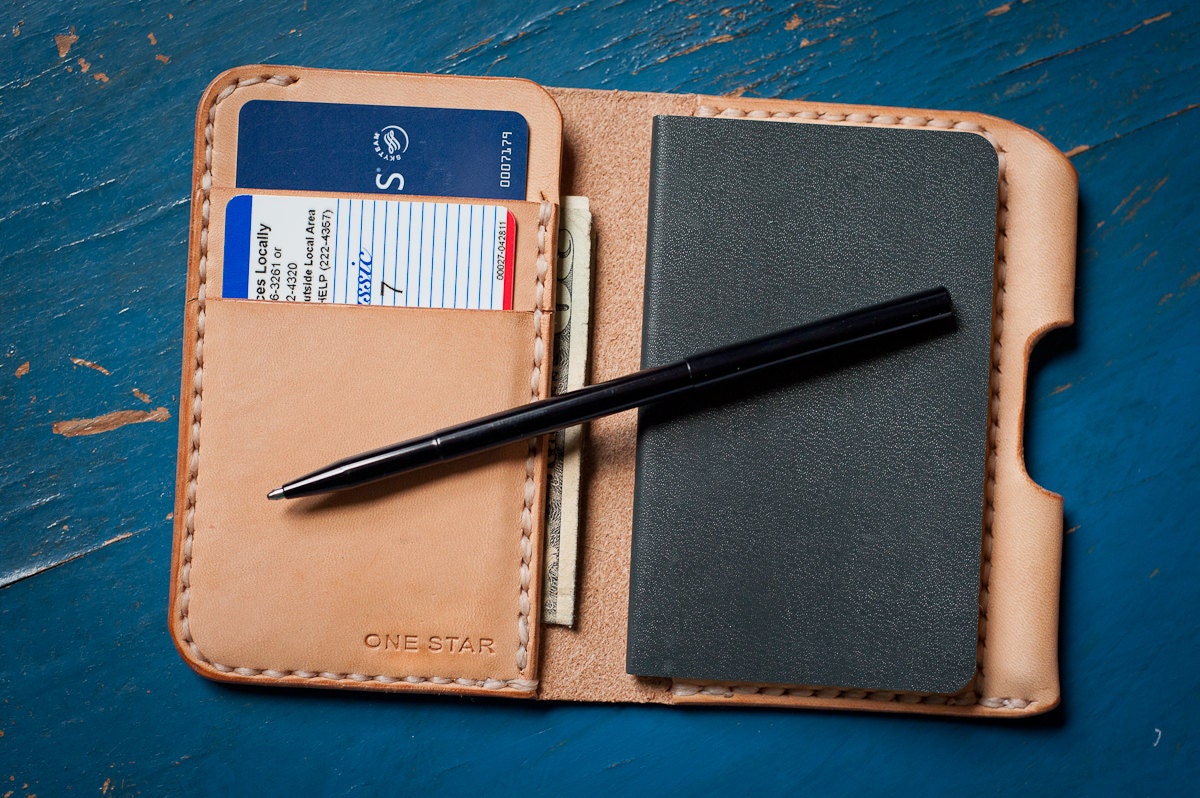 Wallet / notebook / pen - "The Original Park Sloper" - hand stitched natural leather