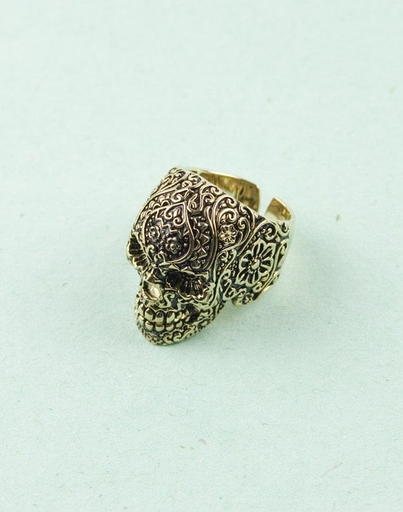 Gold Mex Skull Ring