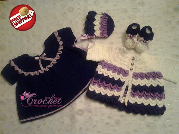 Sweater, Dress, Bonnet and Shoes --  0-3 Months -- FREE SHIPPING