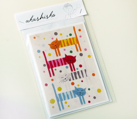 greeting card A6 (4.1 x 5.8) cute colorful illustration of cats, perfect for all cat lovers, lovely stationery