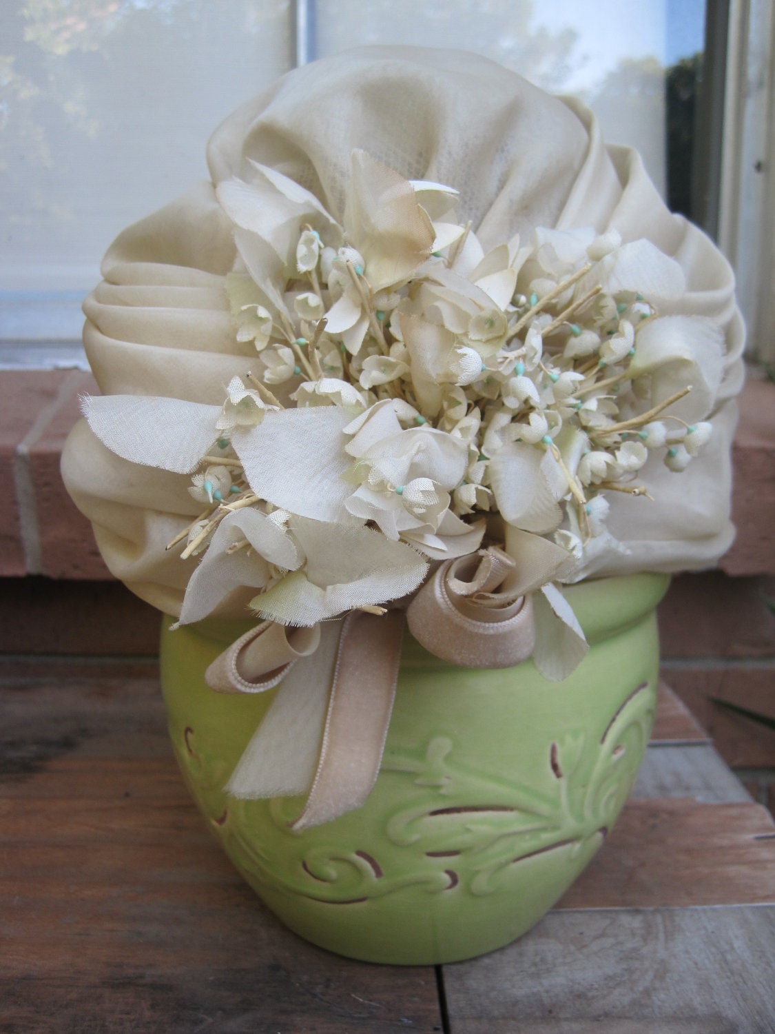 Vintage Womens Ivory Beige Hat with Flowers from Emme Boutique Neiman Marcus