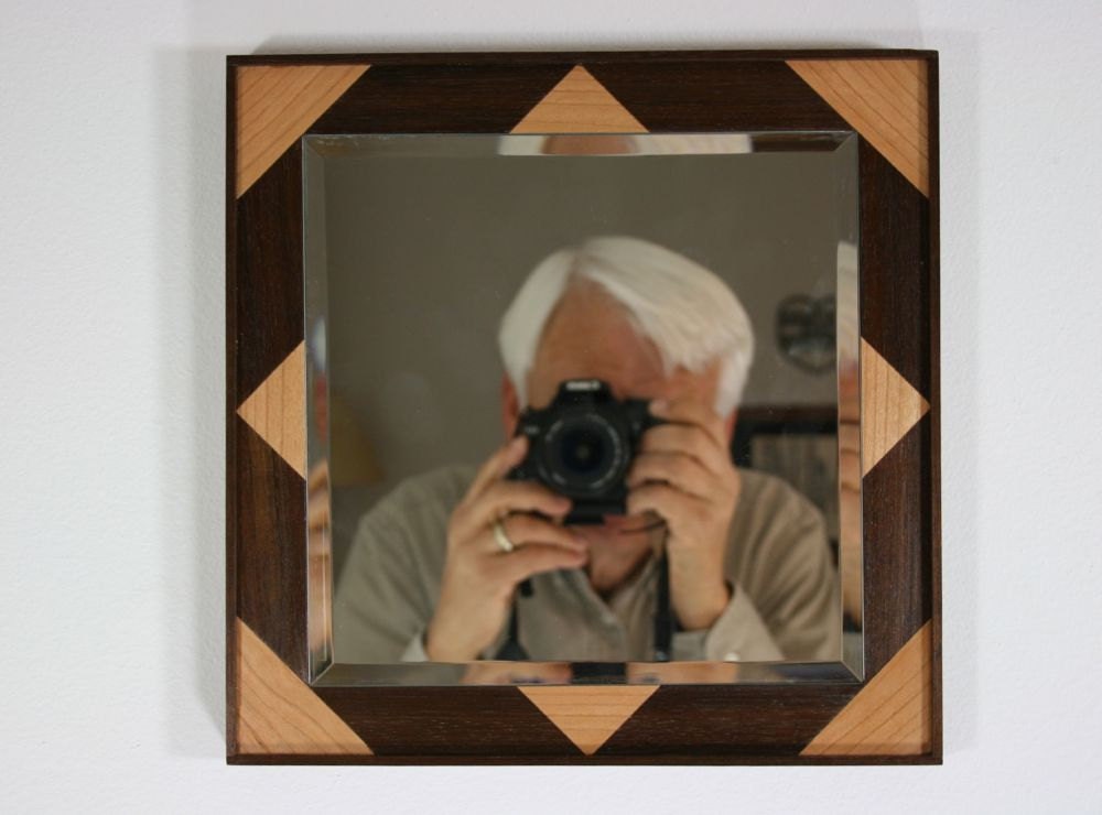 Small Wall Mirror with Maple and Peruvian Walnut Geometric Pattern