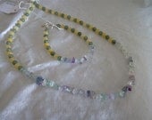 Necklace and Bracelet set, pastel, quartz, green, cream, lavender, beads