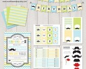 Custom Little Man Mustache Printable Birthday Party Package - Invitation, Banner, Party Circles, Photobooth Props, Drink Flags, n more Il_170x135