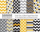 INSTANT DOWNLOAD - 12 Digital Papers Gold Grey Chevron and Patterns Pack - polka dots chevron stripes for scrapbooking, backgrounds Il_170x135
