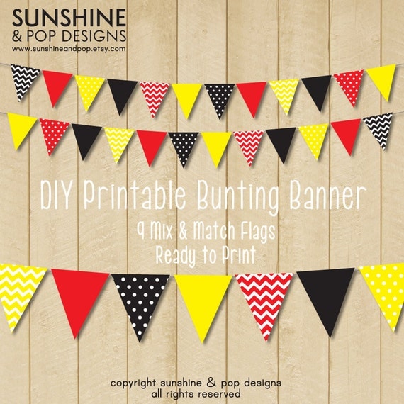 INSTANT DOWNLOAD - DIY Party Printable Flag Banner - Mouse Party - perfect for events, outdoor parties, decorations, mickey mouse party Il_570xn