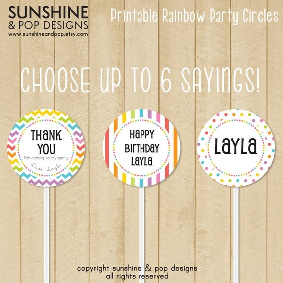 PERSONALIZED Rainbow Party 2" Printable Party Circles for Cupcake Toppers, Gift Tags, Party Favors and Art Party Il_570xn