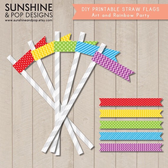 INSTANT DOWNLOAD - Rainbow Party Art Party Drink Flags, Straw Flags, and Cupcake Toppers Il_570xn