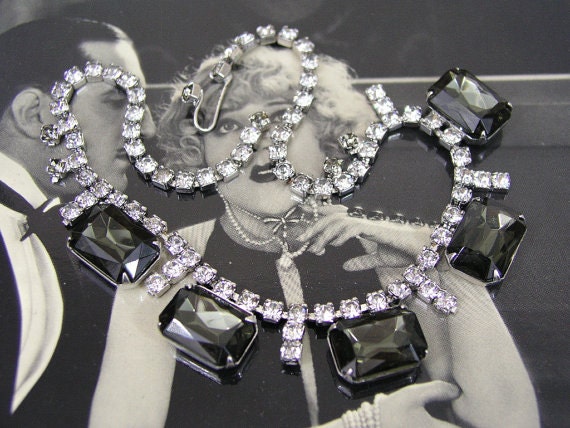 VINTAGE SMOKY TOPAZ color rhinestone necklace