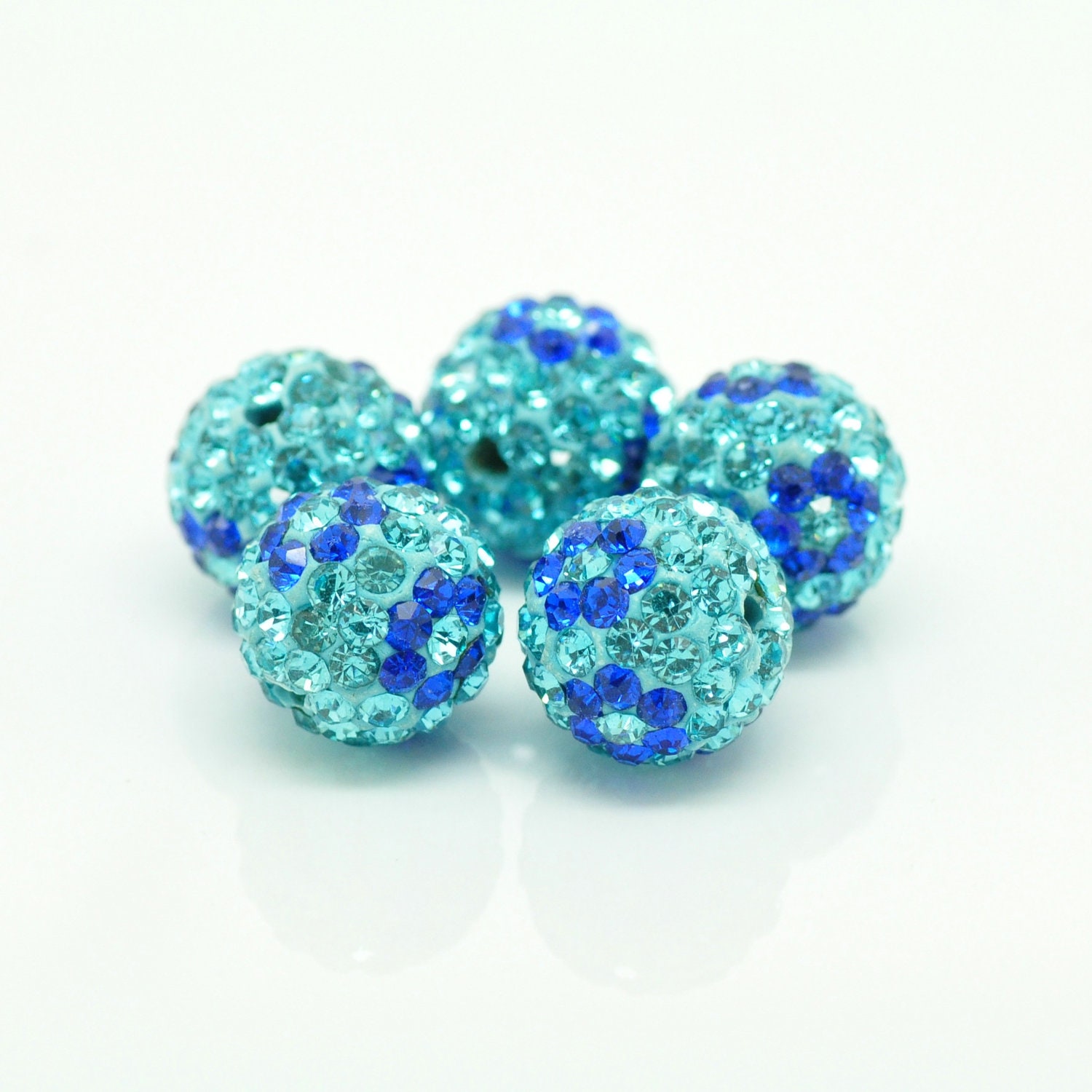 5PCS 10MM Top Quality Beads Rhinestone Crystal Loose Spacer Bead Pave Disco Ball  Fit DIY Bracelets Earrings Necklaces Rings / Sky blue