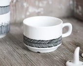 Hand-painted vintage tea cup "somewhat angular", black and white