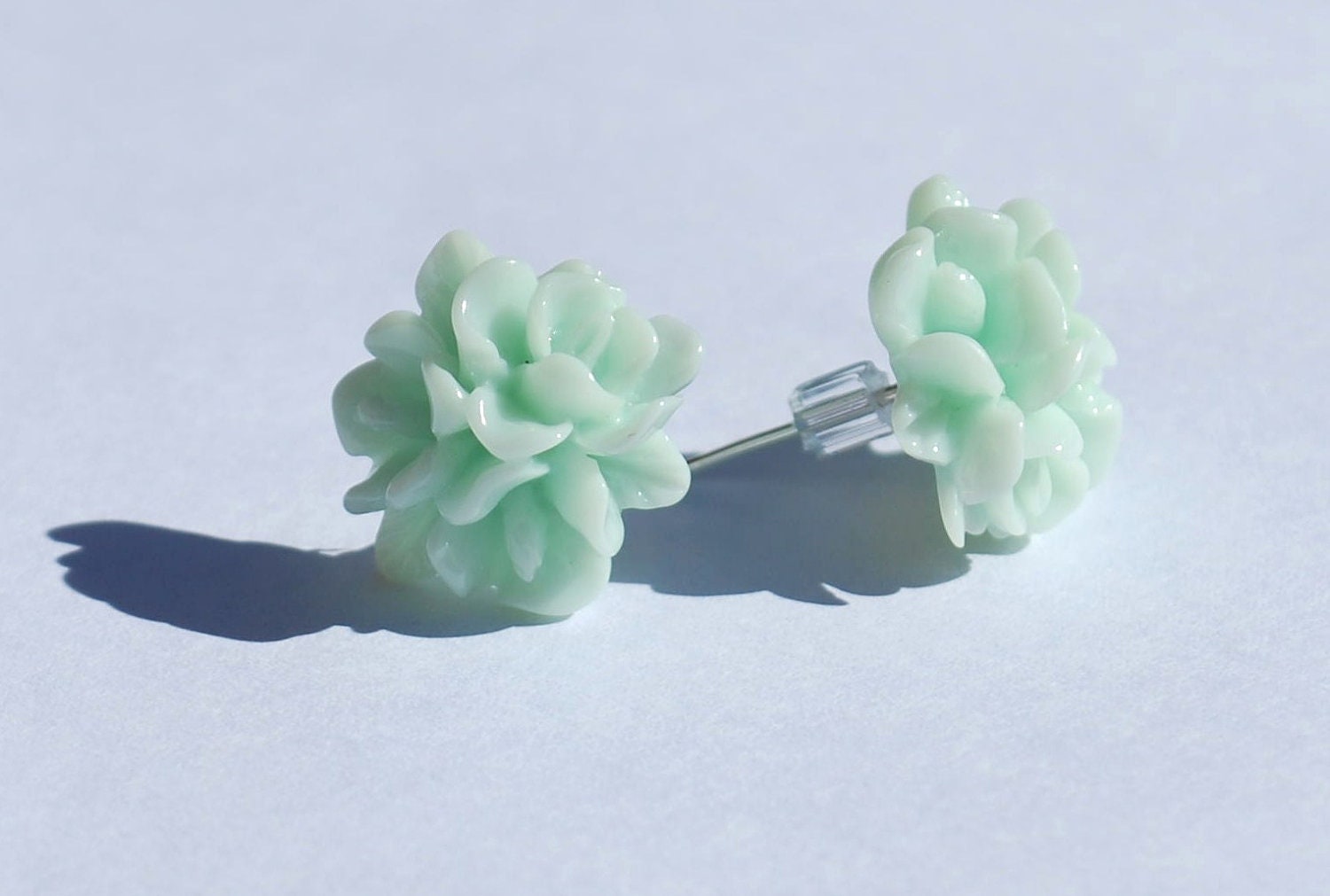 Aqua resin flower post earrings