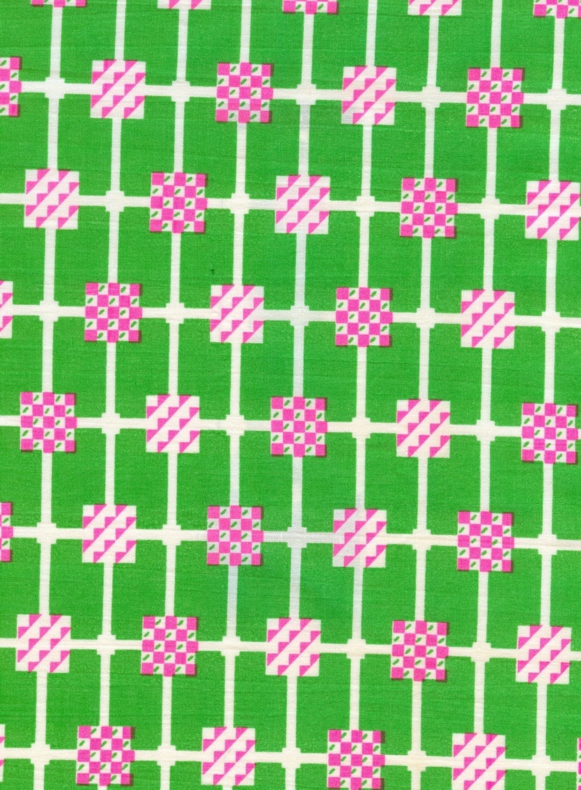Vintage Green and Pink Fabric - 1 Yard