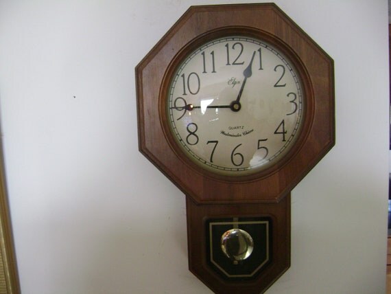 Items similar to Vintage Elgin Regulator Wall Clock with Chime and