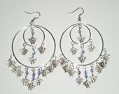 Silver Butterfly and Purple Swarovski Crystal Chandelier Hoop Earrings