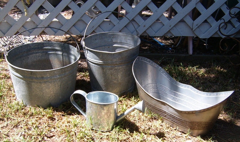 Vintage Galvanized Collections, Bucket, Small Tub, Watering Can, Planter, Instant Collection