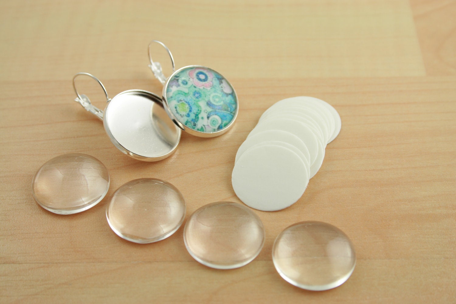 Make Your Own Earring Kit- Silver, Antique, Gun Metal. 6 Pair Set Craft Kit - 12 Leverback Earrings, 20mm, 12 Glass Domes, 12 Photo Seals