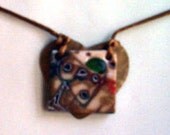 Beach Sea Glass Heart Recycled Cookie Tin Pendant Necklace