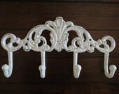 Wall Hook/Towel Hook / Coat Rack / White/ Cast iron / Bathroom Hook/Shabby chic /Metal wall hook
