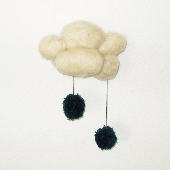 Needle felted cloud mobile with white and blue