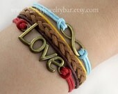 infinity wish bracelet, love bracelet, braid leather bracelet,  SALE