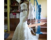 Custom Ivory Lace Tulle Strapless Mermaid Wedding Dress Gown
