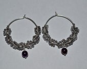 Gray Bead Cluster Hoop Earrings, gray hoop earrings, bead cluster earrings