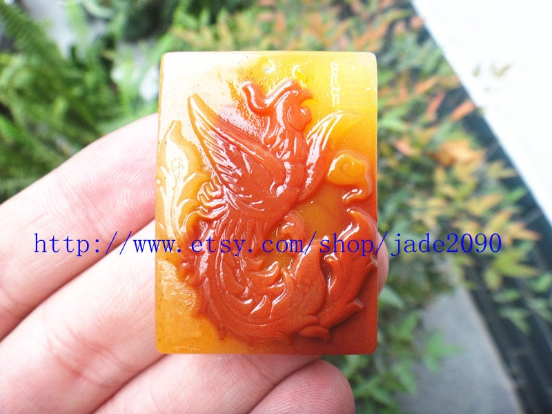 Free Shipping - Natural Yellow jade Phoenix , Hand- carved Natural yellow jadeite jade Phoenix charm jade Pendant