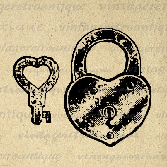 Heart Shaped Lock and Key Graphic Digital by VintageRetroAntique