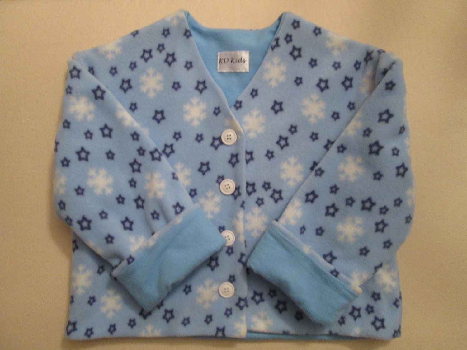 Children's Fleece/Flannel Lined Jacket in Blue with Navy Stars and White Snowflakes -- Size 3T
