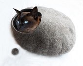 Cat Bed Cat Cave Cat House Bubble Felted Wool Natural Brown with FREE Cat Ball