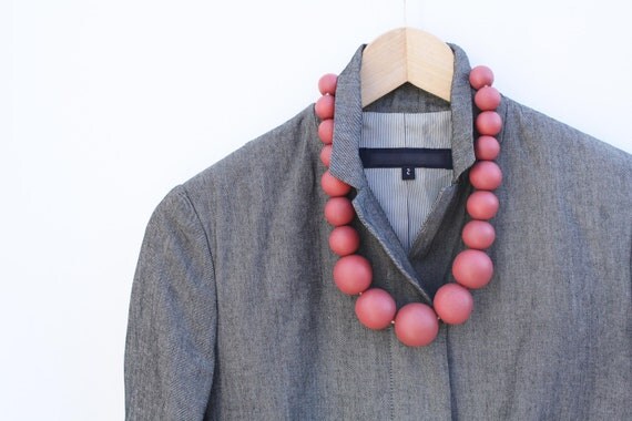 Rose hip - ash rose (dusty red) wooden necklace, round beads
