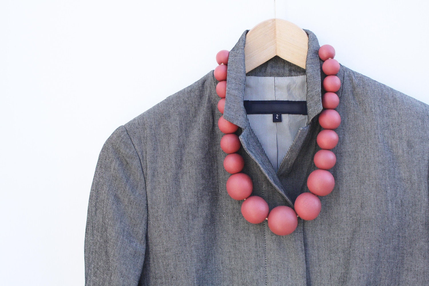Rose hip - ash rose (dusty red) wooden necklace, round beads