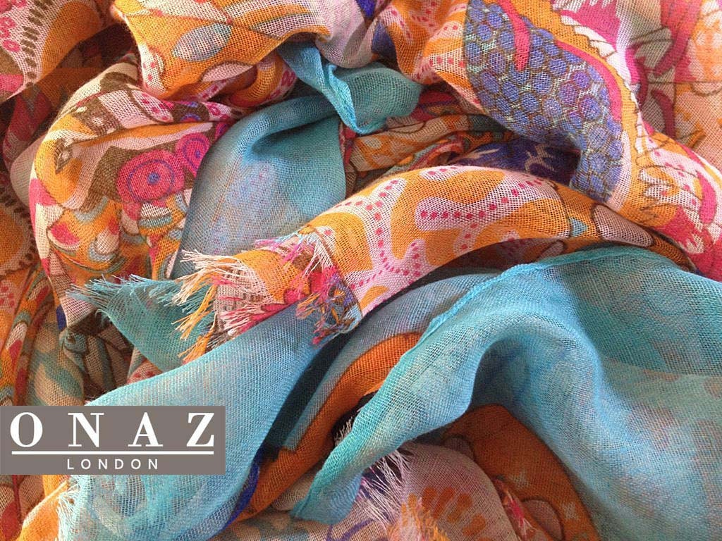 Neck Head Scarf Hijab Large Shawl Wrap Ladies High quality Hand finished - "OCEANS OF PAISLEY"