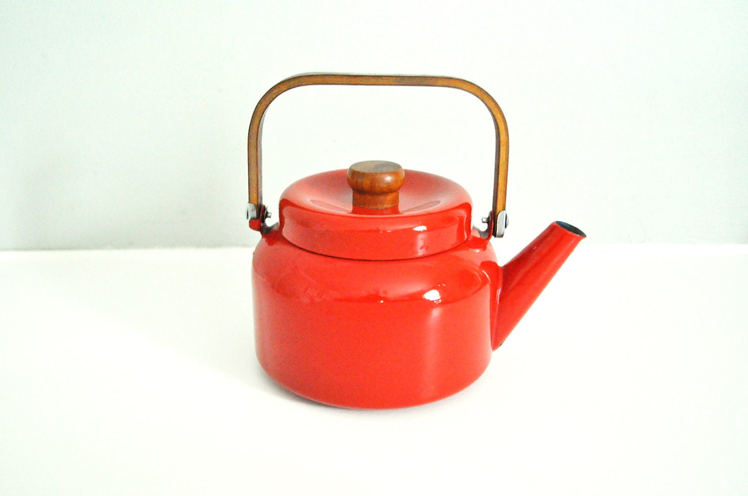 Vintage Red Enamel Teapot - LittleBlueHouseMod