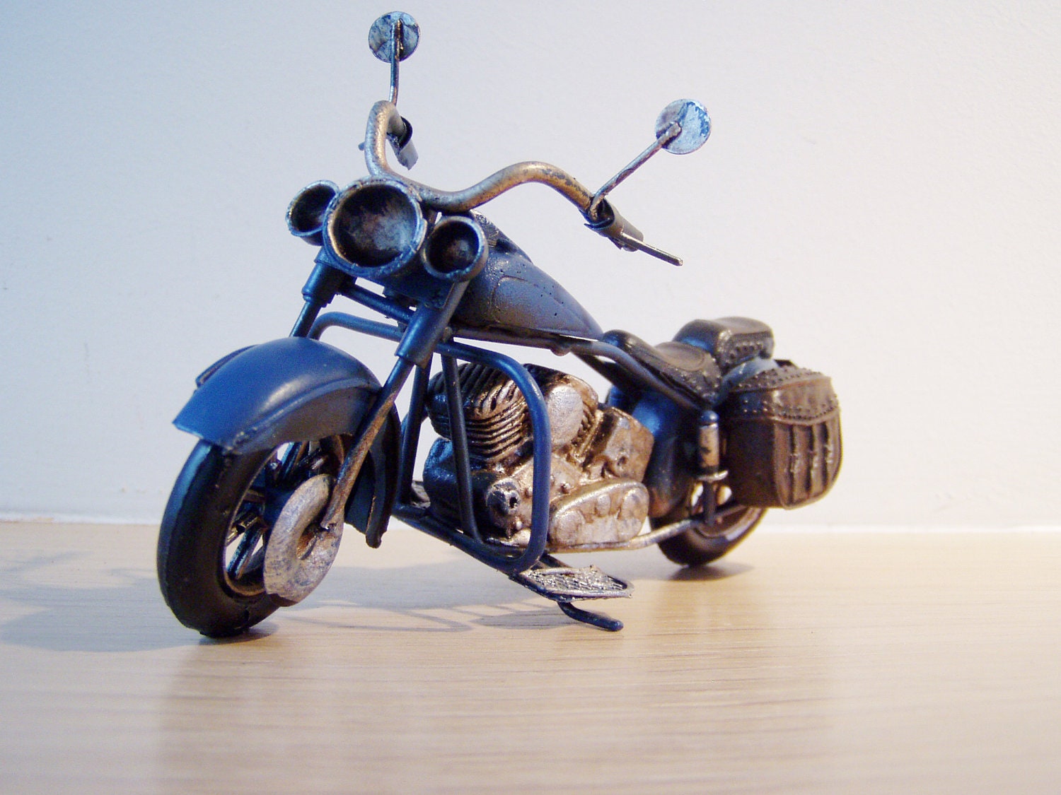Navy blue, Harley type, bike, retro collectible miniature, metal, shabby style