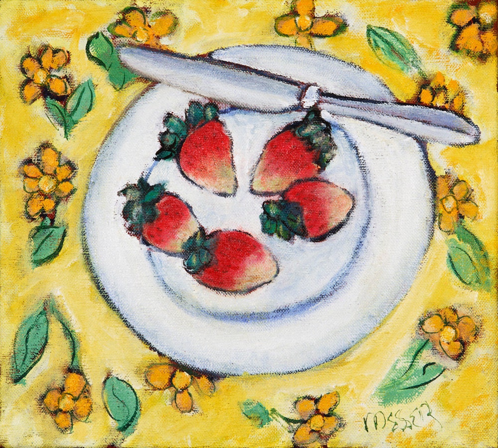 Strawberries at Paris Cafe,  Limited Edition Fine Art Giclée from Original Oil on Canvas Painting by Arthur Messer
