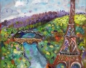Eiffel Tower, Limited Edition Giclee Fine Art Print from Original Oil Painting on Canvas in Impressionist Style by Arthur Messer