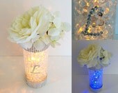 Set of 15 Glowing INITIAL NUMBER Wedding Centerpiece - Bouquet Holder - Candle - Table Number - Rhinestone Silver Centerpiece Decoration
