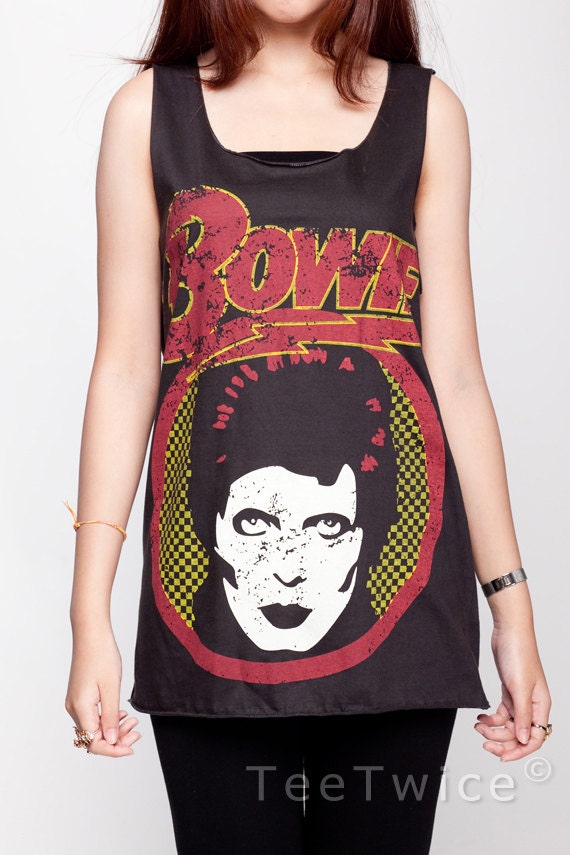 David Bowie Shirt Ziggy Stardust Art Rock Shirt Women Tank Top Black Shirt Tunic Top Vest Sleeveless Women T-Shirt Size S M