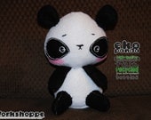 Eco friendly Panda Plush "Eko": high quality recycled bottle felt, 17 cm, handmade, hand-embroidered eyes and mouth, black/white/pink, cute