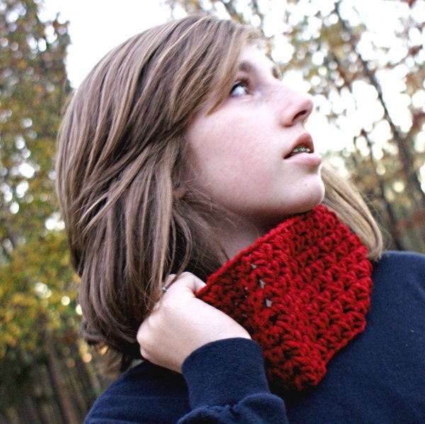 Rich red Crochet cowl circle scarf neck warmer women men children baby toddler pullover basic scarflette holiday winter fall spring