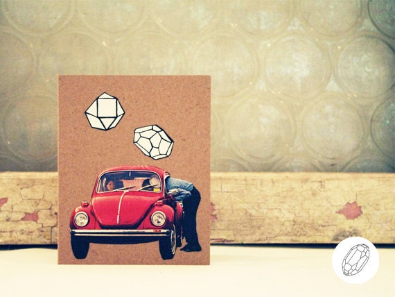 La Despedida. Original Art Kraft Paper Blank Greeting Card w Geometric Crystalline Structure & Vintage Retro National Geographic Photograph