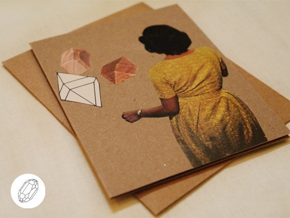 La Vesida Amarilla. Kraft Paper Blank Greeting Card w Geometric Crystalline Structure & Vintage Retro National Geographic Photograph