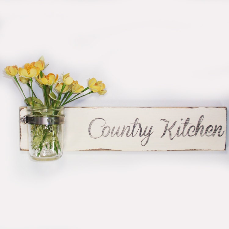 Sale- Cottage Chic- Wood Country Kitchen Wall Sign Vase- Cottage Chic- French Chic- Shabby- Country Decor- Choose From Many Colors