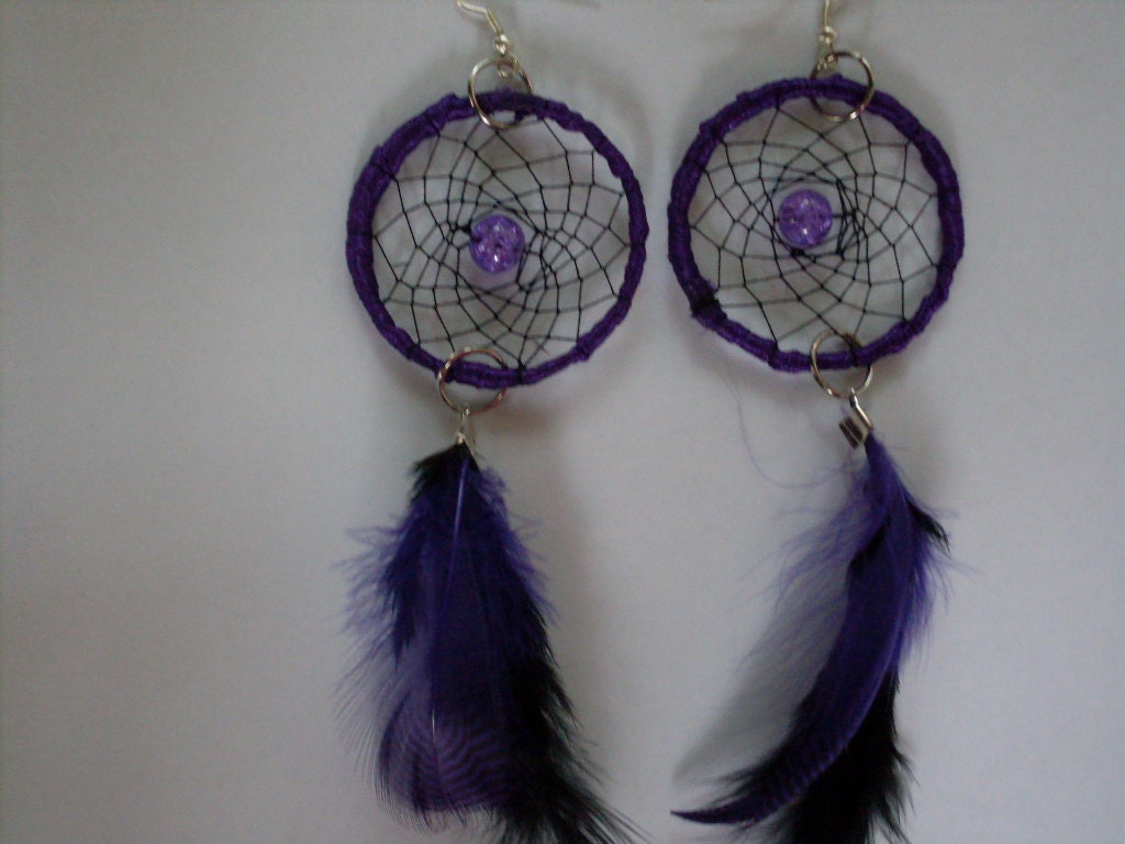 Purple Dreamcatcher - earrings, Hippie Earring, Bohemian Jewelry