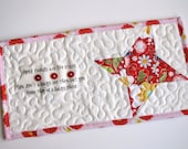 good friends quote mini quilt, quilted mug rug, mug mat, made to order