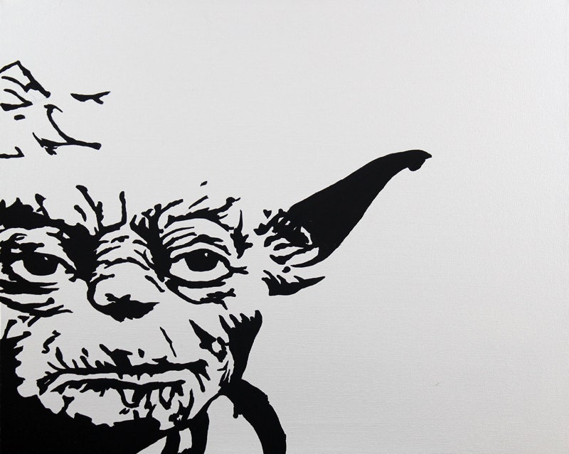 Grand Master of Jedi Order am I - Yoda - Pop art Black and White - 16x20"